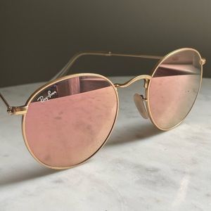 Rose Gold Mirrored Round Ray-Ban Sunglasses